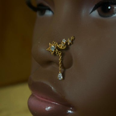 Star Glazer Dangle Chain Nose Stud Piercing Jewelry - YoniDa'PunaniNose Stud