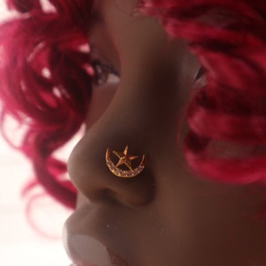 Star On Half Moon Nose Stud Ring Piercing Jewelry - YoniDa&