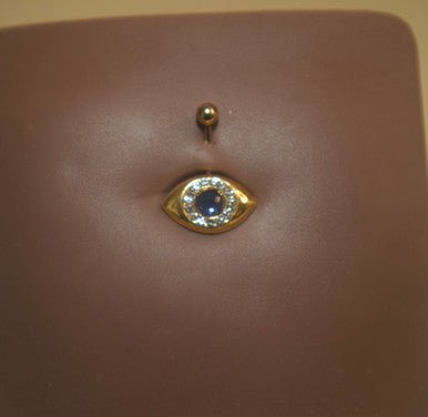 Steel Blue Eye Gem Navel Belly Button Ring - YoniDa&