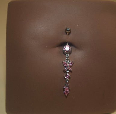 Steel Dangling Butterfly Gem Triangle Navel Belly Button Ring - YoniDa'PunaniBelly Button