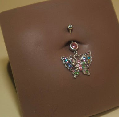 Steel Colorful Gems Steel Butterfly Navel Belly Button Ring - YoniDa'Punani