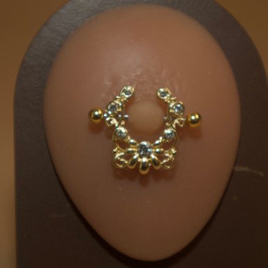 Gold Custer Shield Barbell Ring Body Piercing Jewelry - YoniDa'Punani
