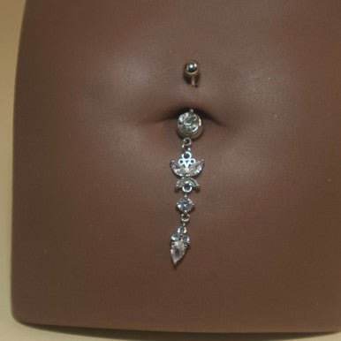 Steel Dangling Butterfly Gem Triangle Navel Belly Button Ring - YoniDa'PunaniBelly Button
