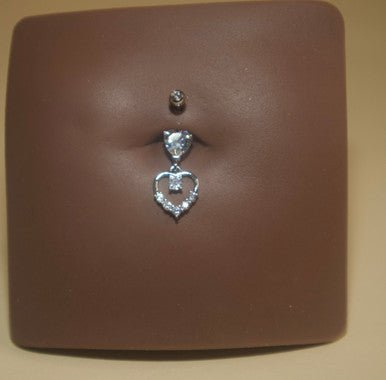 steel Dangling Double Heart Gem Navel Belly Button Body - YoniDa'PunaniBelly Button