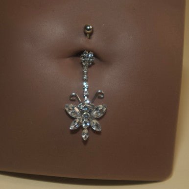 Steel Gem Flower Butterfly Navel Belly Button Ring - YoniDa'PunaniBelly Button