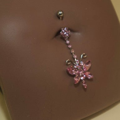 Steel Gem Flower Butterfly Navel Belly Button Ring - YoniDa&