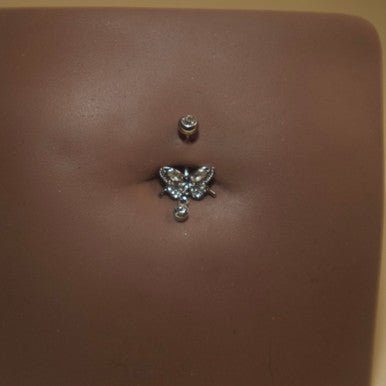 Steel Gem Drop Butterf Navel Button Ring Body Piercing Jewelry - YoniDa&