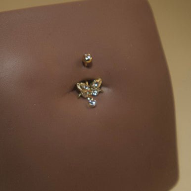 Steel Gem Drop Butterf Navel Button Ring Body Piercing Jewelry - YoniDa&