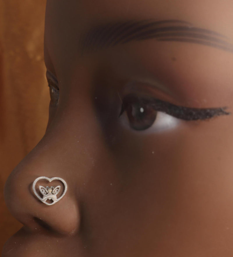 Steel Heart Shape Butterfly Nose Stud Piercing - YoniDa&