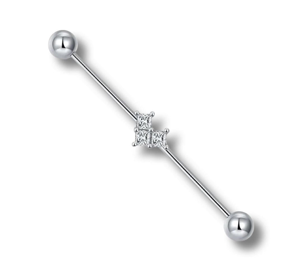 Steel New Pixel Clear Gem Heart Industrial Barbell Body Piercing - YoniDa'Punani