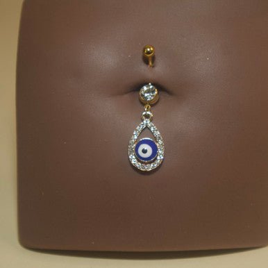 Steel Oval Evil Eye Navel Belly Button Ring - YoniDa&
