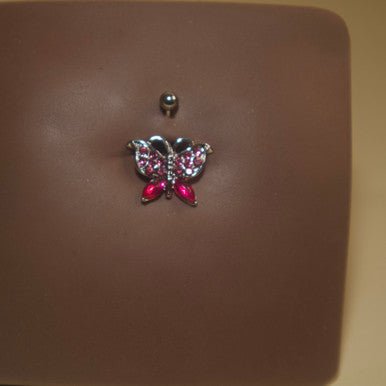 Steel Pink Butterfly Navel Belly Button Ring Body Piercing Jewelry - YoniDa'PunaniBelly Button