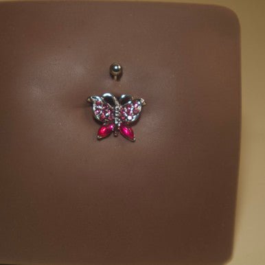 Steel Pink Butterfly Navel Belly Button Ring Body Piercing Jewelry - YoniDa&