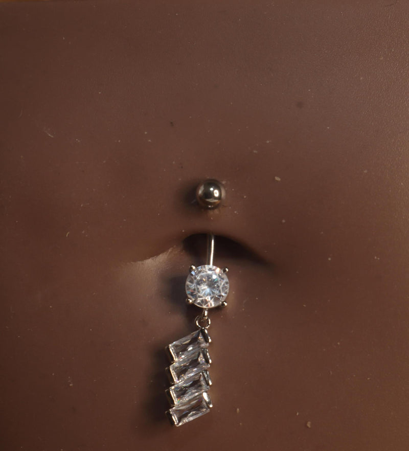 Steel Square Down Gem Navel Body Piercing Jewelry - YoniDa&