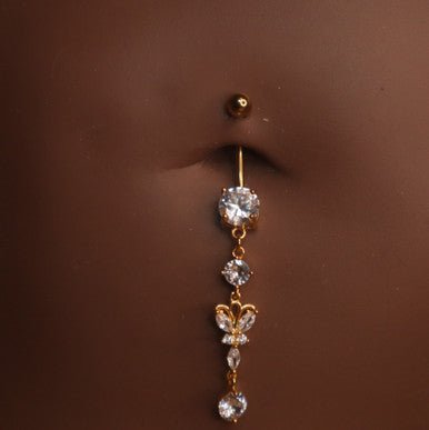 Steel two diamond one butterfly plus size navel - YoniDa'PunaniBelly Button