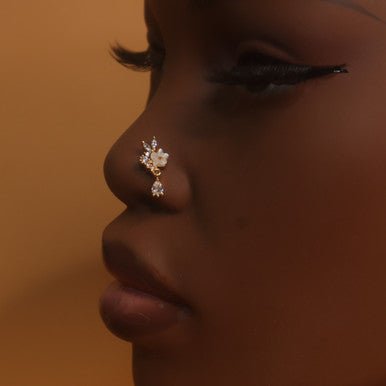 Stella Flower Dangle Gem Nose Stud Ring Piercing - YoniDa'Punaninose stud