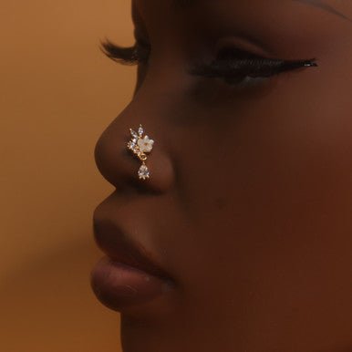 Stella Flower Dangle Gem Nose Stud Ring Piercing - YoniDa&