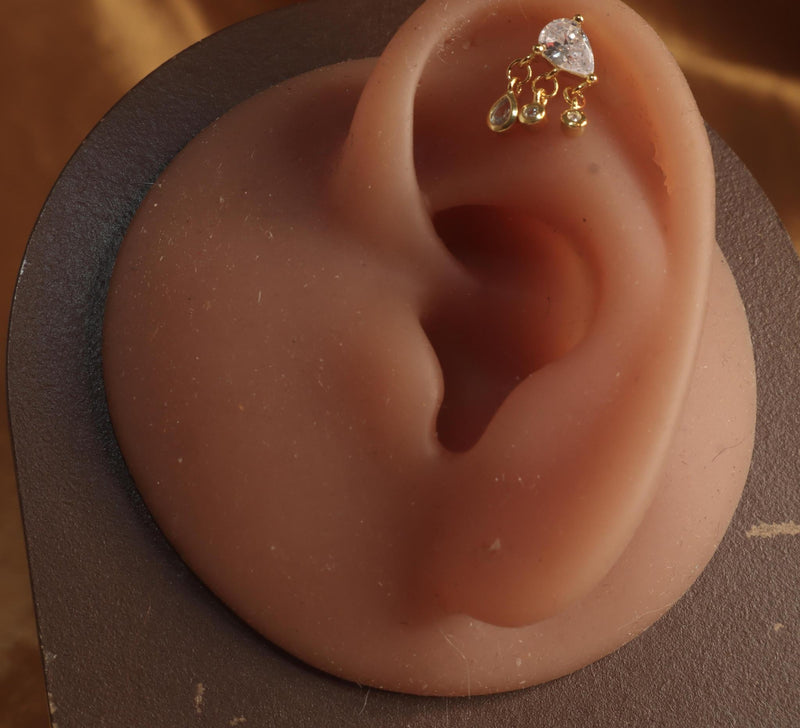 Three Stones Gem Cartilage Ear Piercing Jewelry - YoniDa&