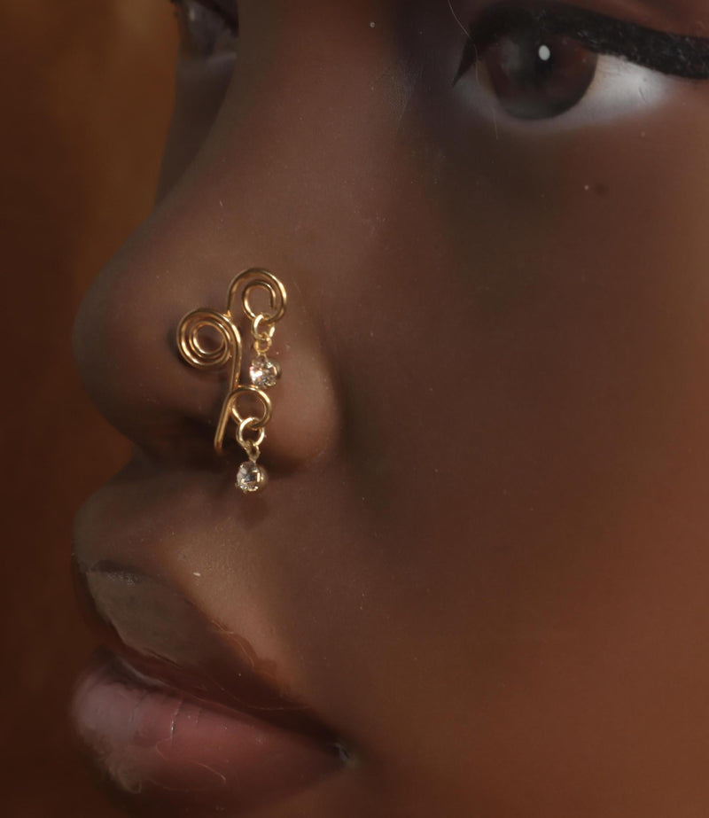 Three Swirl Dangle Gem Nose Cuff Jewelry - YoniDa&