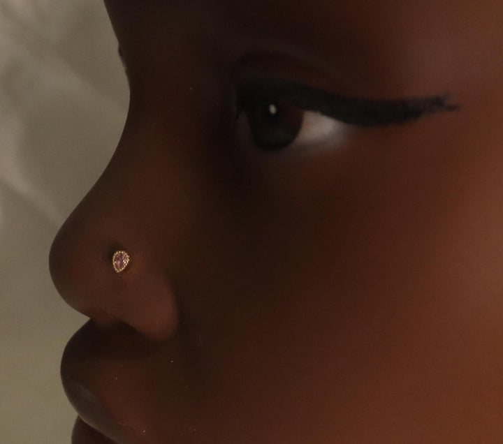 Tiny Oval Pink Nose Stud Piercing Jewelry - YoniDa'Punani