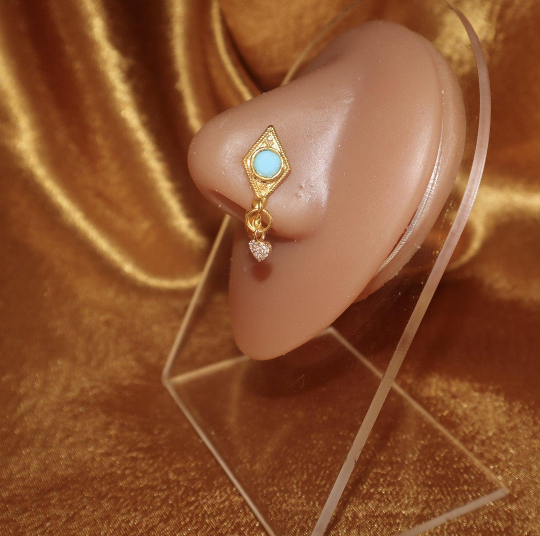 Triangle Dangling Heart Nose Cuff Faux - YoniDa'Punani