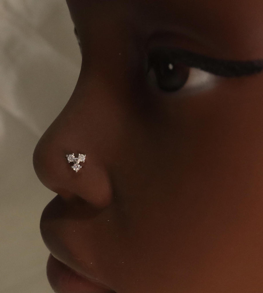 Triangle Three Gem Nose Stud Piercing - YoniDa'Punani