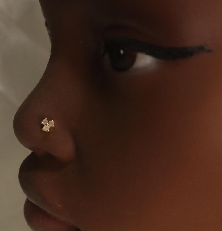 Triangle Three Gem Nose Stud Piercing - YoniDa'Punani