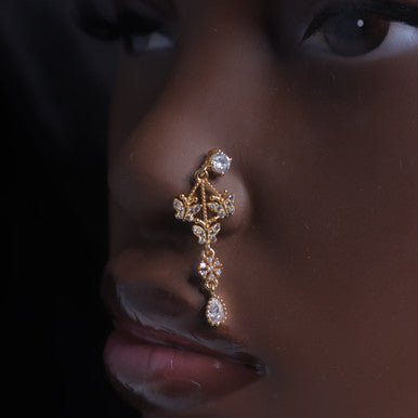 SnowFlake Triple Butterflies Dangle Gem Nose Stud - YoniDa'Punaninose stud