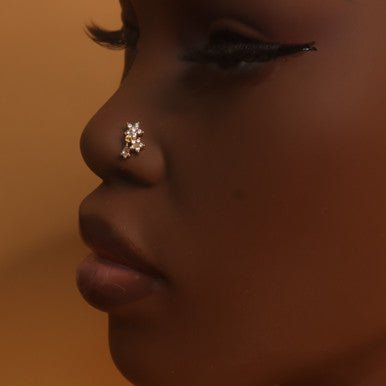 Two Flower CZ Gems Nose Stud Ring Piercing - YoniDa'Punaninose stud