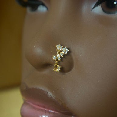 Two Star Half Wind Gem Diamond Nose Stud Piercing - YoniDa'PunaniNose Stud