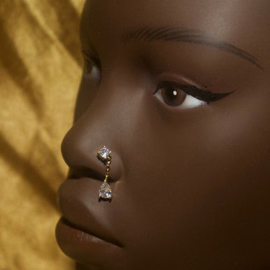 Yalin Two Gems Nose Stud Ring Piercing - YoniDa'PunaniNose Stud