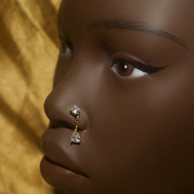 Yalin Two Gems Nose Stud Ring Piercing - YoniDa&