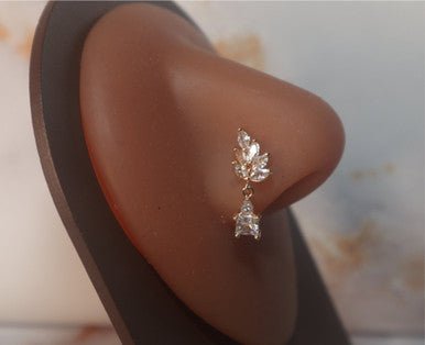 Zairay Leaf Floral CZ Dangling Nose Stud - YoniDa'PunaniNose Stud